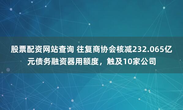 股票配资网站查询 往复商协会核减232.065亿元债务融资器用额度，触及10家公司