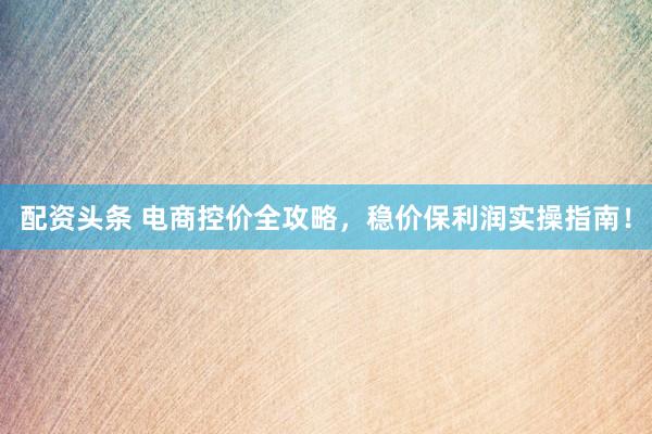 配资头条 电商控价全攻略，稳价保利润实操指南！